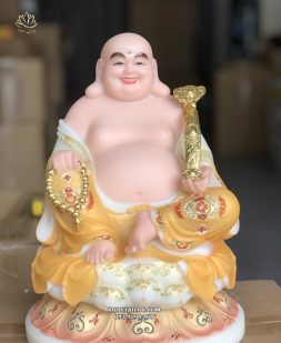 Tượng Phật Di Lặc vẽ gấm ngồi đài sen