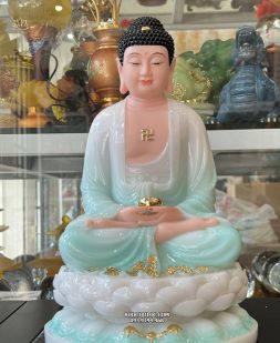 tượng Phật A Di Đà xanh ngọc viền áo dát vàng đẹp